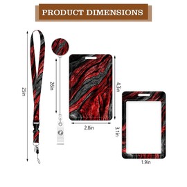 Badge Reels Retractable with Carabiner Reel Clip, ID Name Tag Work Badge Holder Belt Ferrule, Identity ID Badge Holder Cover Case for Office Work Nurse Teacher Student Gifts Red Gray Marble Wood Grain