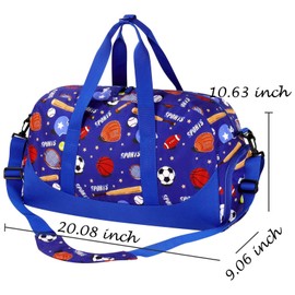 Choco Mocha Kids Duffle Bag Boys Soccer Duffle Bag for Kids Travel Bag Boys Overnight Bag for Kids Duffel Bags for Toddler Weekender Bag Childrens Kids Gym Sports Sleepover Bag 6-8 Gift Blue