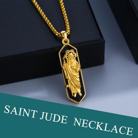 YueYuan Saint Jude Necklace 925 Sterling Silver Religious Necklace Onyx Pendant for Men, Sterling Silver