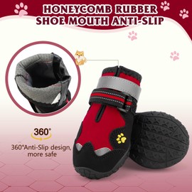 Dog Shoes, FISHOAKY Dog Shoes for Large Dogs, 360°Anti Slip Medium Dog Boots & Paw Protectors Winter Snowy and Summer Hot Pavement, Waterproof 4Pcs Dog Booties with Reflective Strips (Size 6)