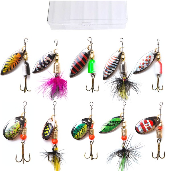 kingforest 10pcs Fishing Lures Spinnerbait for Bass Trout Salmon Walleye