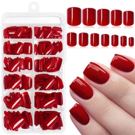 AddFavor Burgundy Press on Nails Short Fake Nails, 240pcs Burgundy Acrylic Nails Press ons False Nails Short Press on Nails Square Glue on Nail Presson with Adhesive Tab for Women Fingernail Girls Kid