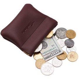 Travelambo Leather Squeeze Coin Purse Pouch Change Holder For Men & Women 2 pcs set (Wine Red)
