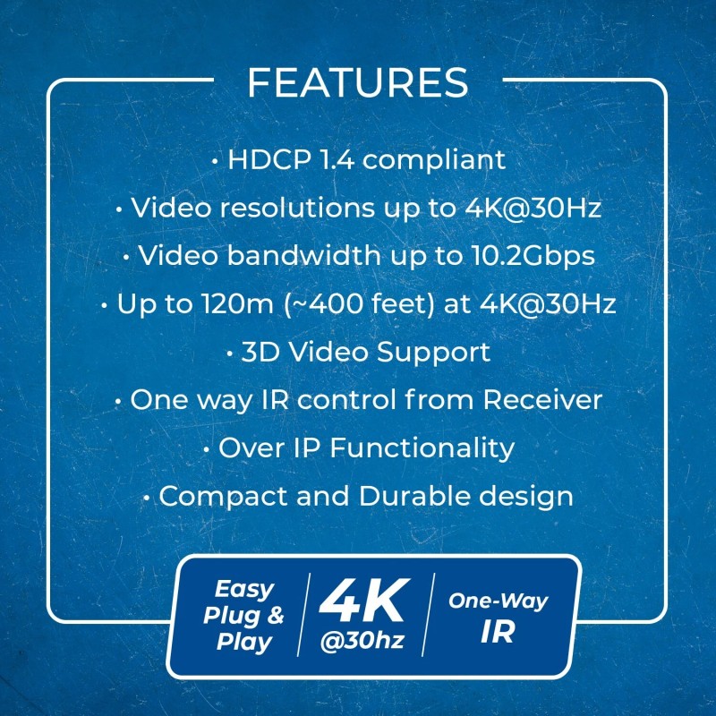 OREI 4K@30hz HDMI™ Extender (Over IP, IR) - 400ft (Cat6)