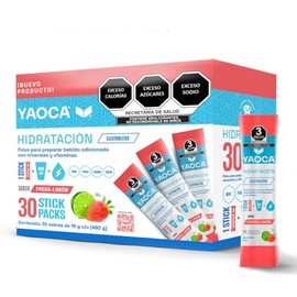 YAOCA I Bebida Hidratante en Polvo I Yaoca I 30 Sobres I Sabor Fresa - Limón I Con Electrolitos, Vitaminas y Minerales para Deportistas