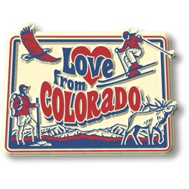 Love from Colorado Vintage State Magnet by Classic Magnets, Collectible Souvenirs Made in The USA, 2.6" x 2"