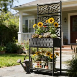 Black Outdoor Hanging Baskets & Accessories Flower Pot Plant Rack Garden Box Garden Bedcolor: Black Color