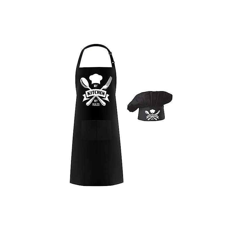 Hyzrz Chef Apron Hat Set,My Kitchen My Rules,Chef Hat and