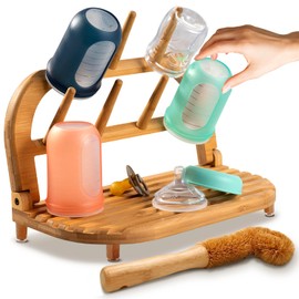 TEYGA Baby Bottle Drying Rack - Indestructible Bamboo Baby Bottle Rack Dryer, Pro-Earth Baby Bottle Holder & Baby Bottle Dryer Rack, Use as a Travel Baby Bottle Cleaning Kit as a Baby Bottle Organizer