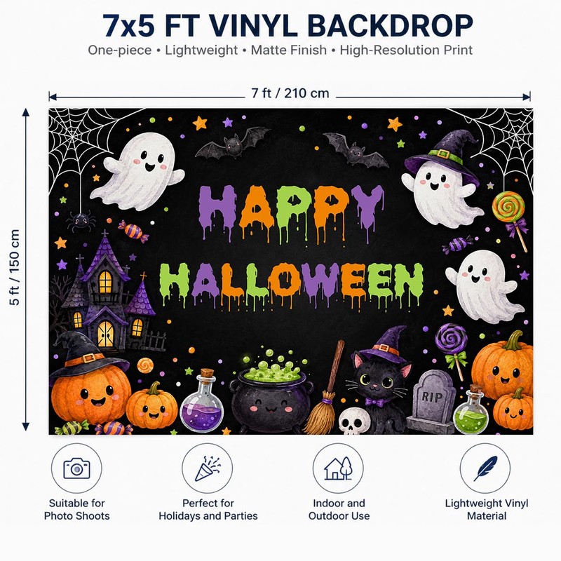 Happy Halloween Backdrop 7x5ft Spooky Ghost Kids Party Photo Banner