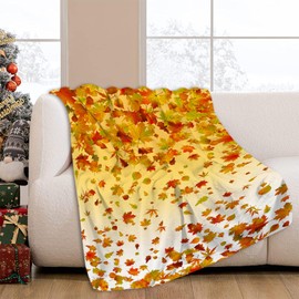 JOOCAR Fall Leaf Flannel Throw Blanket 60x80 Inch, Autumn Nature Red and Yellow Fall Leaf Cozy and Soft Plush Warm Blankets for Bed Couch Living Room Sofa Chair