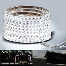 GUOTONG 50ft LED Light Strip kit,Waterproof, 6000K Daylight White,110V 2 Wire, Flexible, 900 Units SMD 2835 LEDs,UL Listed Power Supply - Indoor Deck Patio Christmas Camping Decor