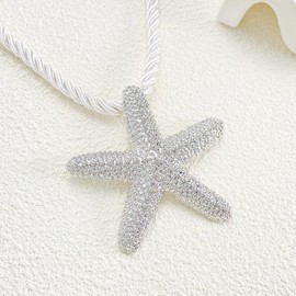 Vintage Starfish Stud Earrings Summer Geometric Starfish Choker Necklace Beach Jewelry for Women-N Silver