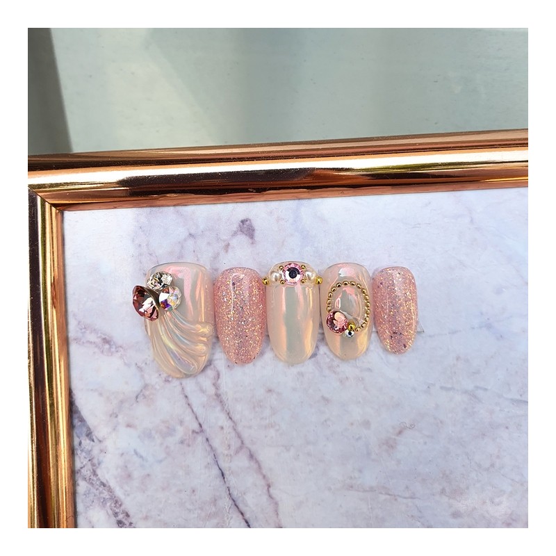 Pink Wave Handmade Nail Tips - Long Square / 핑크