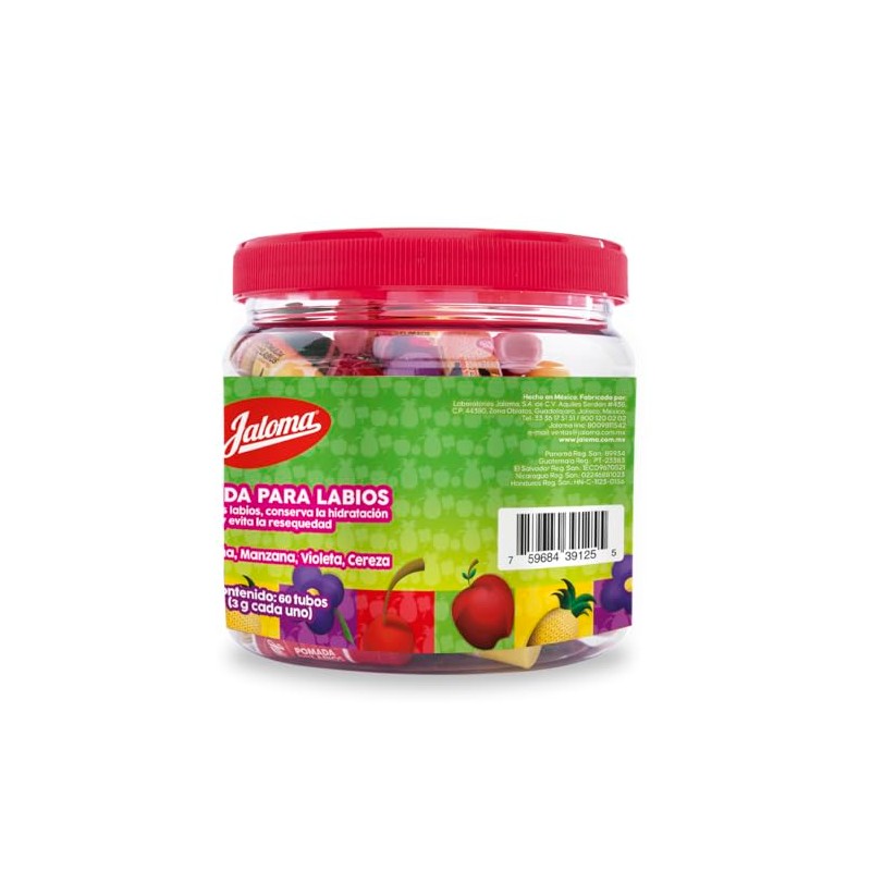 Jaloma Pomada Labial Varios Sabores Vitrolero, 60 Piezas, Pack of
