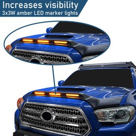 u-Box Hood Protector for Toyota Tacoma 2016-2023 | Matte Black Bug Deflector & Stone Guard | Windshield Protection with Amber LED Lights | Rain & Debris Shield | Easy Install
