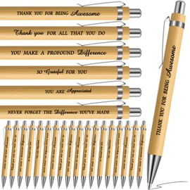 Faccito 24 Pcs Inspirational Bamboo Ballpoint Pens Motivational Quotes Wood Bamboo Pens Encouraging Messages Black Ink Pen for Office Employee Students Teacher Adults Kids Gift Writing School Office