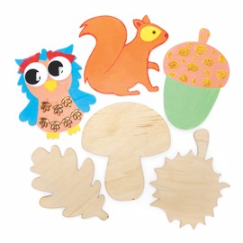 Baker Ross FE676 Autumn Wooden Shapes - Pack of 10, Wood Crafts for Children, Wooden Templates to Decorate and Display, Creative Activities for Kids