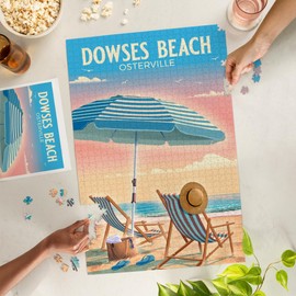 Lantern Press 1000 Piece Jigsaw Puzzle, Osterville, Cape Cod, Massachusetts, Beach Chair and Umbrella