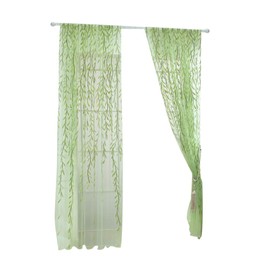 Homoyoyo Willow Voile Curtains Green Wicker Transparent Tulle Window Sheer for Kids Living Room Bedroom Window Door Balcony,100x200cm