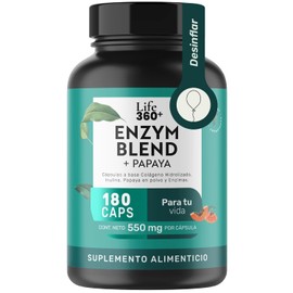 LIFE 360+ Enzimas Digestivas + Papaya | 180 Cápsulas | Bromelina, Papaína, Lipasa, Colágeno Hidrolizado e Inulina de Agave | Suplemento Alimenticio En