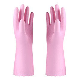Alimat PluS 1 Pack Reusable Cleaning Gloves Latex Free, Dishwashing Gloves with Cotton Flock Liner and Embossed Palm, Waterproof Household Gloves for Laundry, Gardening (Pink, Medium)