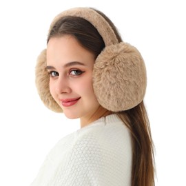 LA CARRIE Unisex Winter Foldable Earmuffs Plush Faux Fur Ear Muffs Outdoor Cold Weather Ear Warmers for Women and Men(Khaki)