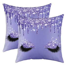 Feelyou Eyelash Throw Pillow Covers 20"x20" Set of 2 Soft Bling Purple Pillow Cases Cushion Covers for Living Room Bedroom Luxury Bling Shiny Decorative Throw Pillowcases for Sofa Couch Chair