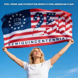 250th Anniversary All Weather American Flag for Outside Pole 3x5 Ft. | Long Lasting Non Fading American Flags for Outside 3x5 | Tear Proof Patriotic USA Heavy Duty Outdoor Flags | Heavy Duty Outdoor Vivid Color Polyester US Flag Sewn Stripes (Pack of 2)