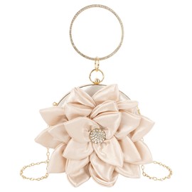 MilyaDE Women's Clutch Flowers Elegant Bridal Bag Wedding Party Dress Bag Evening Bag Handbag with Chain Kiss Lock, F-champagne colour