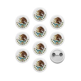 Mexico Eagle Flag Pinback Badge Round - Calcomania Escudo Mexicano Coat of Arms of Mexico Badge Country (1 inch, 10 Pcs)
