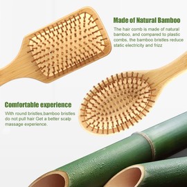 Pack of 2 Natural Bamboo Hair Brushes, Consisting of Two Hair Brushes, Suitable for Men, Women and Children. With Natural Wood and Bamboo Needles for Hair Care (1*Round+1*Square)