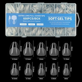 TTPSRY Pack of 600 Transparent Nail Tips, Ultra Short, No Filing Necessary, Super Thin, Invisible, Perfect for DIY Manicure, Salon, Women, Girls