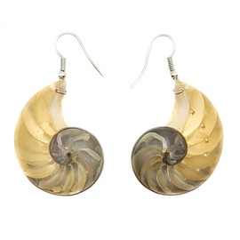 Swimmi Natural Open Nautilus Shell Earrings, Dangle Drop 925 Sterling Silver Nautilus Earrings for Women, Handmde Mother of Pearl Earrings Jewelry AA419-A