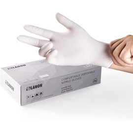 LANON 100 guantes desechables de nitrilo de grado alimenticio con puntas de los dedos texturizadas, 2 mil, látex y sin polvo, blanco, grande