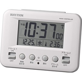 リズム(RHYTHM) 目覚まし時計 電波時計 デジタル 暗所 自動 点灯 カレンダー 温度計 付き ダブル アラーム 白 フィットウェーブD191 8RZ191SR03