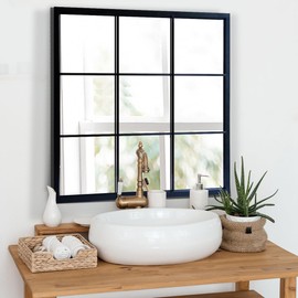 OUSHUAI Black Window Mirror 27"X27",Gird Decor Mirror,Minimalism Wall Mounted Mirror for Entryway,Hallway,Living Room,Fireplace