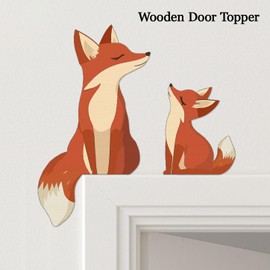 2 x Cute Wooden Fox Door Topper, Mama and Baby Fox, Carved Wooden Fox Door Decor Woodland Decor Nursery Decor Kids Room Door Art Door Frame Decor