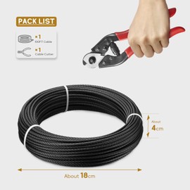 KALLSDY 100FT 1/8" T316 Black Stainless Steel Cable, Black Wire Rope Aircraft Cable for Deck Cable Railing Kit, DIY Balustrades, 7x7 Strands Construction