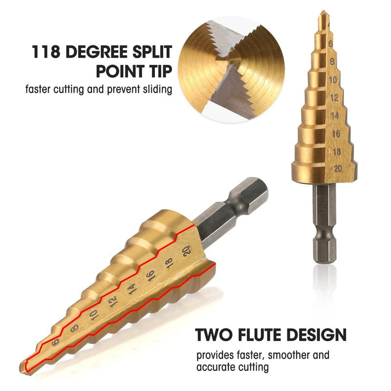 WORKPRO 3-Piece Step Drill Bit Set, 1/4" Hex Shank Quick
