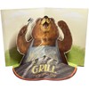 Designer Greetings Brown Bear Relaxing on Hillside Near Red Grill