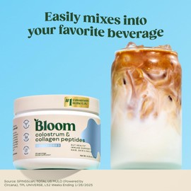 Bloom Nutrition Bovine Colostrum Powder with Vitamin B-12 for Gut Health, Immune Support, Hair Growth & Beauty Supplement | Unflavored, 25 Servings