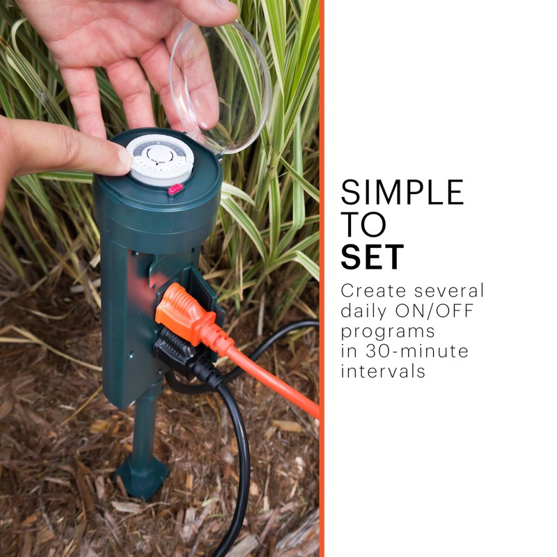 PowerGear Outdoor 6 Outlet Mechanical Stake Timer, Easy-to-Set Dial, 30-Minute