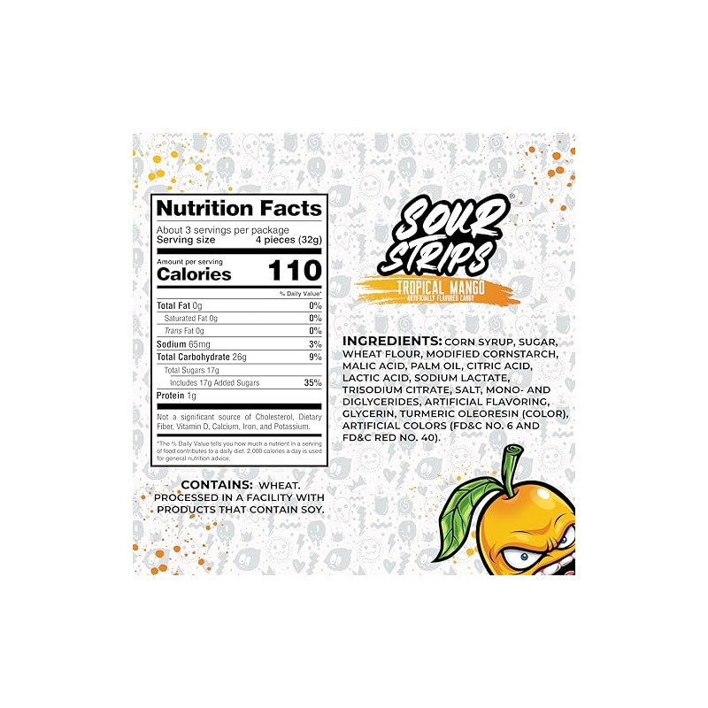Sour Strips Flavored Sour Candy Strips, Deliciously Sour Chewy Candy