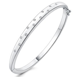 Bangle Bracelets for Women - Brass Cuff Bangle with Cubic Zirconia, 14K Gold & White Gold Plated, Meaningful Jewelry Gifts for Woman Wife Her Girlfriend Teens (Star stone, White Gold)