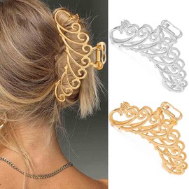 BARTOSI Metal Hair Claw Clips Gold Hair Clips Large Claw Clips Nonslip Hair Catch Barrettes Fashion Hair Accessories for Women and Girls (Pack of 2)