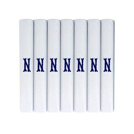 Surf the Shop 7 Pack Of Mens Initial Embroidered White Handkerchiefs With Satin Border, Various Letters (N)