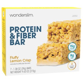 Wonderslim High Fiber Protein Bars, Fluffy Lemon Crisp | 15g Protein, 8g Fiber | Low Sugar, Low Carb | Healthy Indulgence | Satisfying, Supports Energy & On-the-Go Convenience, 7 Pack