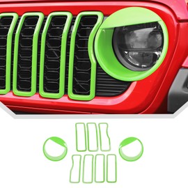 JeCar 9pcs Green Grill Inserts Headlight Covers Trim Kit for 2024 2025+ Jeep Wrangler JL JLU Gladiator JT