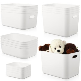 Quzzil 16 Pack White Plastic Storage Bins Without Lids, 4 Size Combination Storage Container for Organizing Office Supplies, Cosmetics, Towels, Seasoning Bottles, Tools, Book, Sock, Craft, Snacks